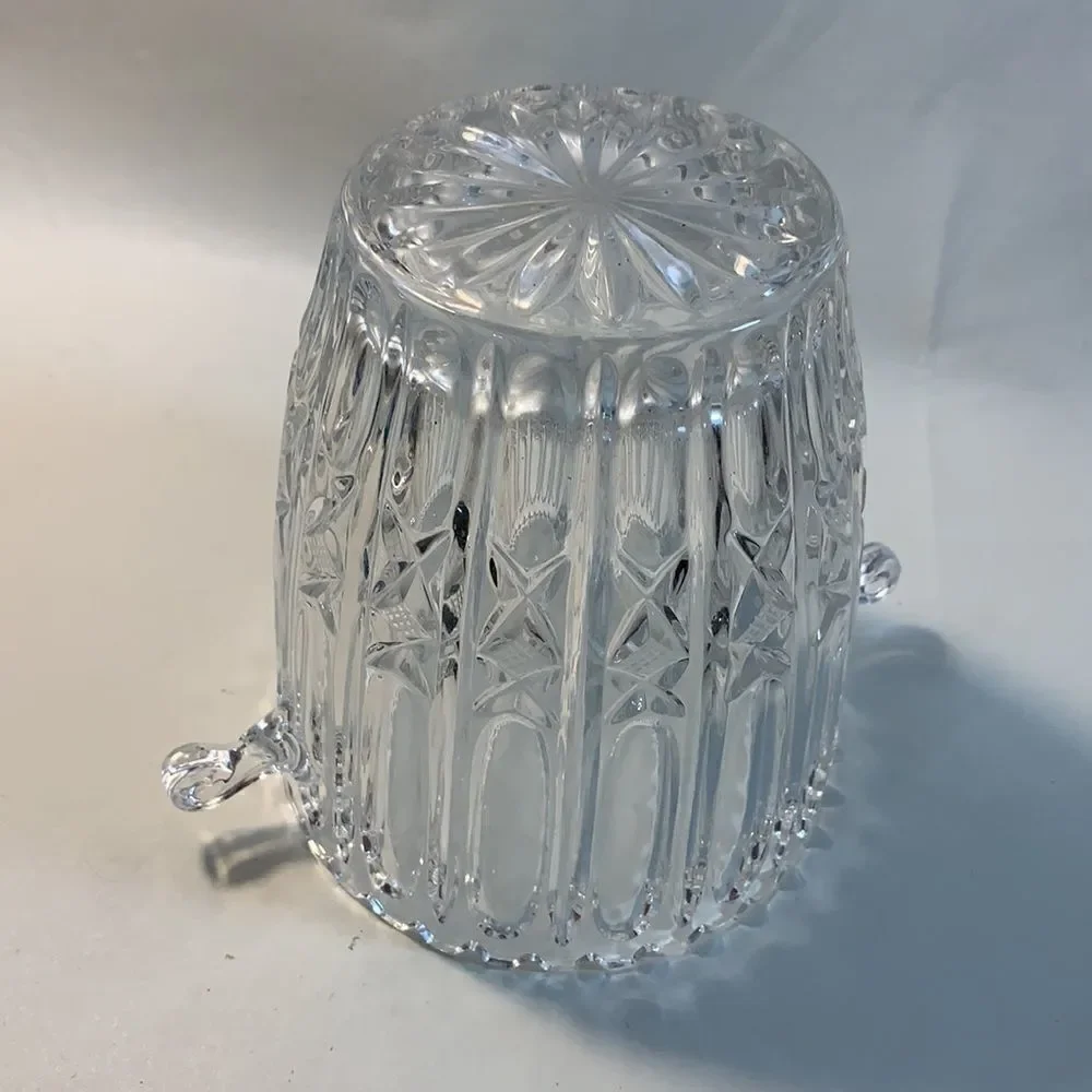 Crystal Glass Wine Champagne Bucket Deep Cut Scalloped Edge Starburst 2 Handle